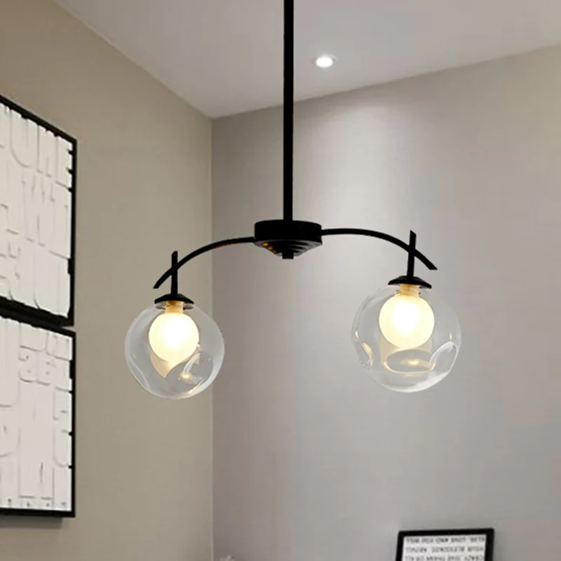 Hanglamp met zwarte afwerking, moderne, eenvoudige kroonluchter van metaal en helder glas, voor gang Clearhalo