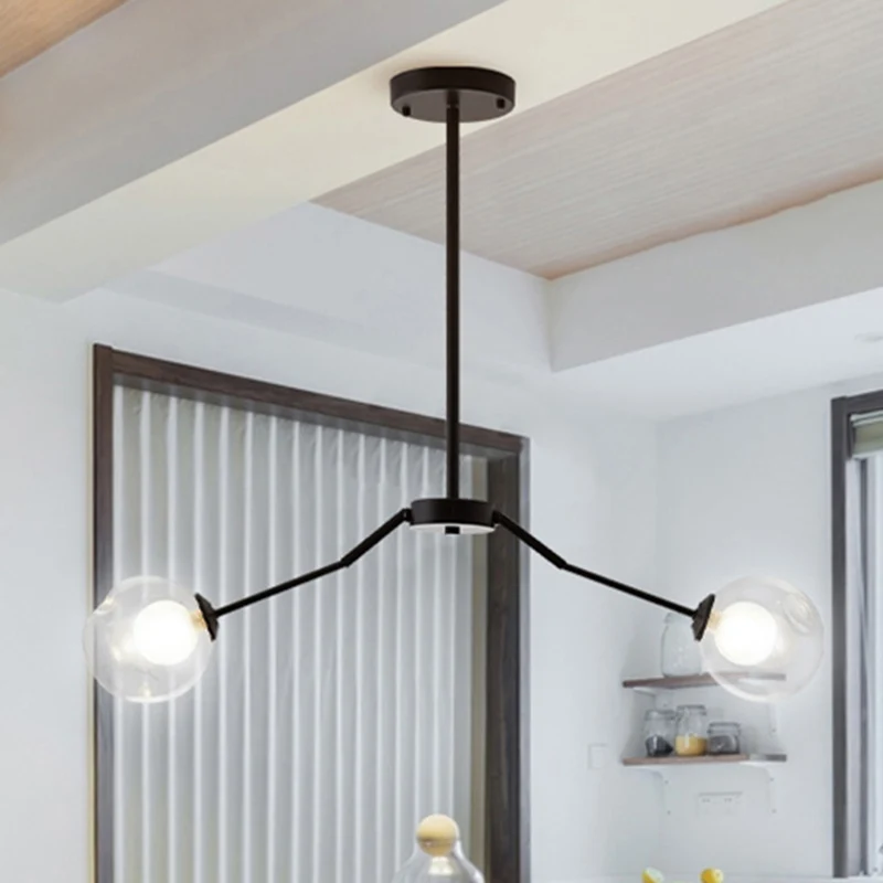 Hanglamp met zwarte afwerking, moderne, eenvoudige kroonluchter van metaal en helder glas, voor gang Clearhalo
