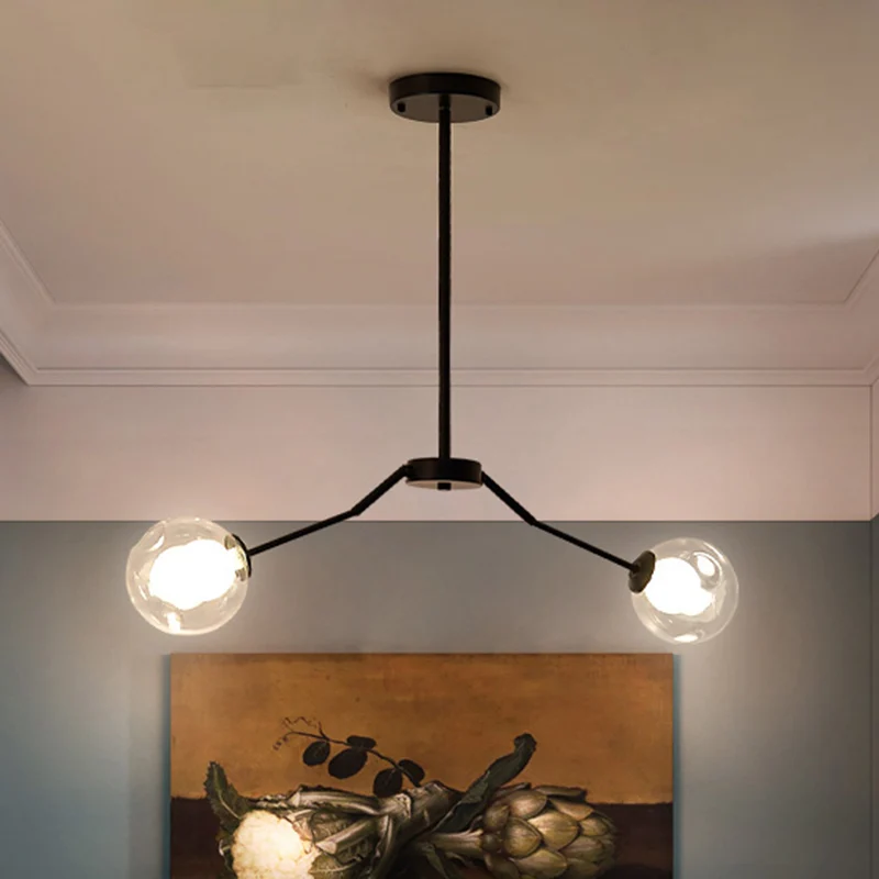 Hanglamp met zwarte afwerking, moderne, eenvoudige kroonluchter van metaal en helder glas, voor gang Clearhalo
