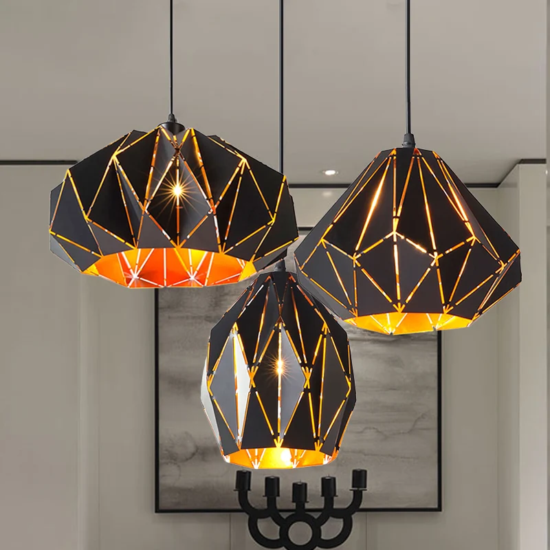 Hanglamp origamistijl, 1 lichtmetalen plafondhanglamp zwart voor café-restaurant Clearhalo
