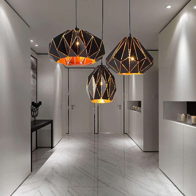 Hanglamp origamistijl, 1 lichtmetalen plafondhanglamp zwart voor café-restaurant Clearhalo