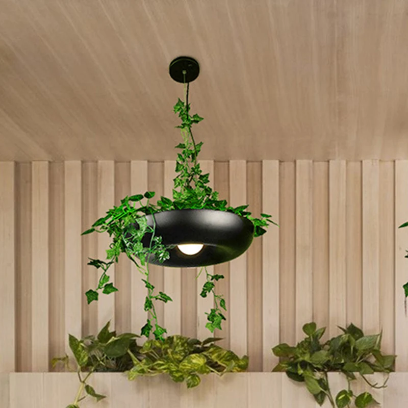 Hanglamp van aluminium, industriële hanglamp, 1 lamp, restaurantplant, hanglamp zwart/wit/groen Clearhalo