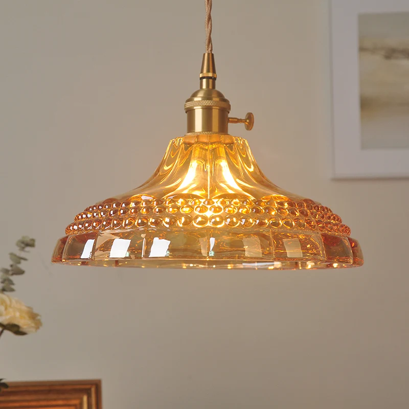 Hanglamp van amberkleurig glas, eenvoud, restauranthanglamp met 1 lamp Clearhalo