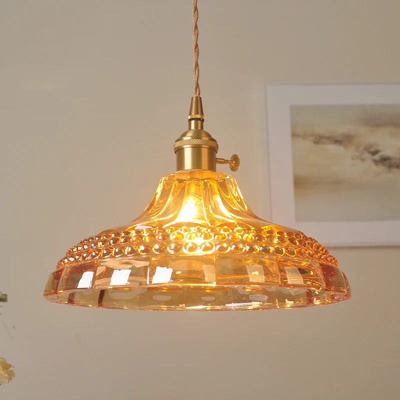 Hanglamp van amberkleurig glas, eenvoud, restauranthanglamp met 1 lamp Clearhalo