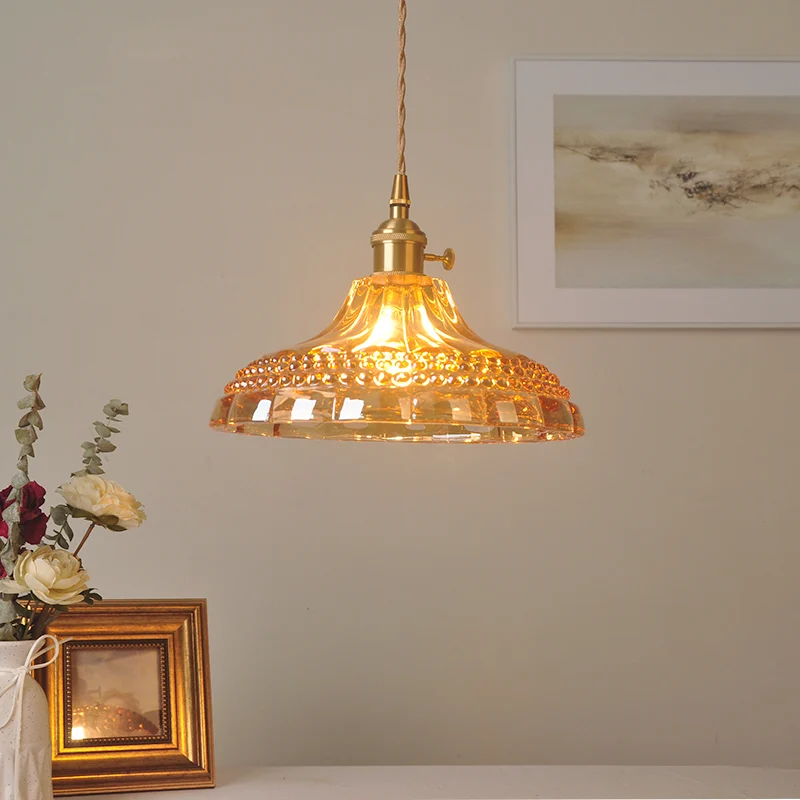 Hanglamp van amberkleurig glas, eenvoud, restauranthanglamp met 1 lamp Clearhalo