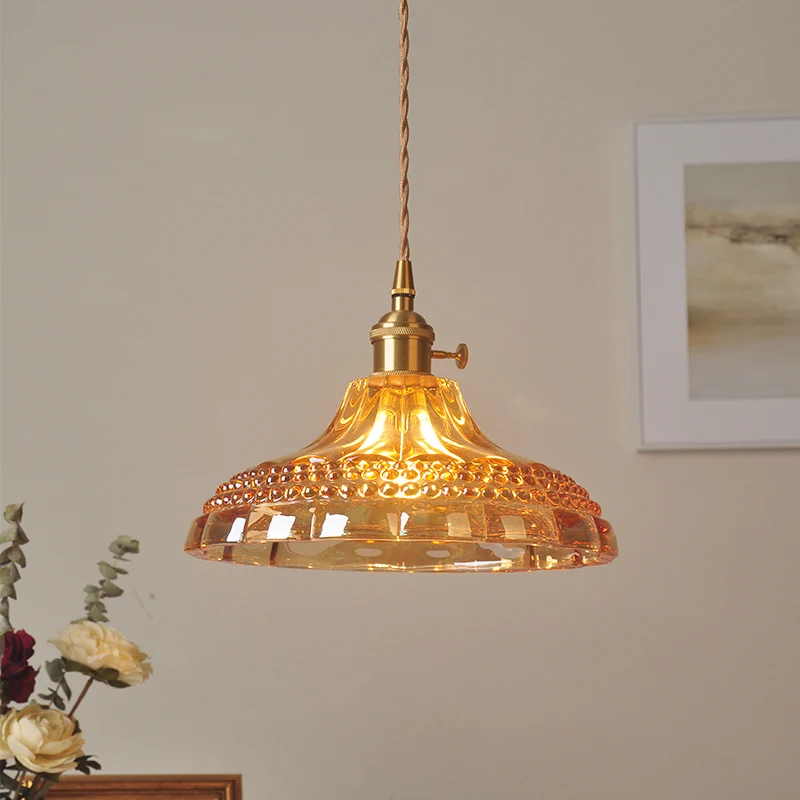 Hanglamp van amberkleurig glas, eenvoud, restauranthanglamp met 1 lamp Clearhalo