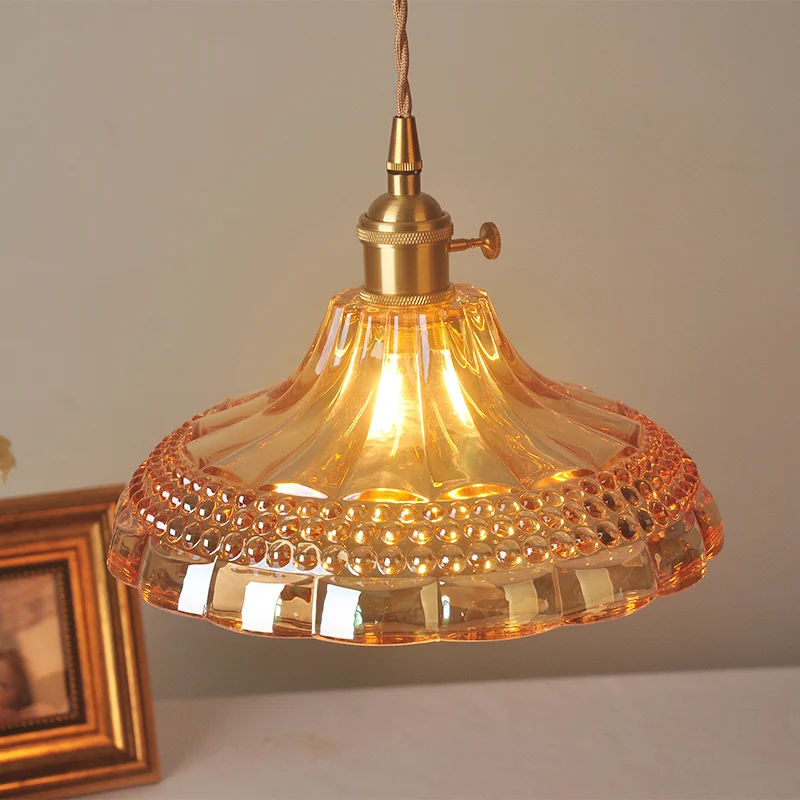 Hanglamp van amberkleurig glas, eenvoud, restauranthanglamp met 1 lamp Clearhalo