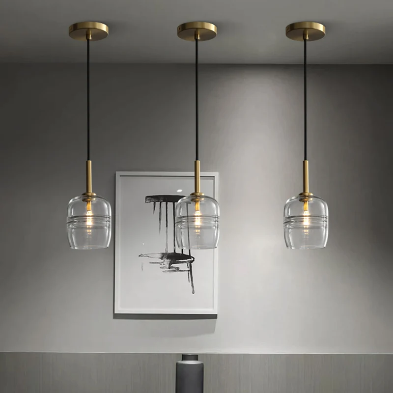 Hanglamp van helder glas, minimalisme, 1 lamp, messing LED-hangplafondlamp voor eetkamer Clearhalo