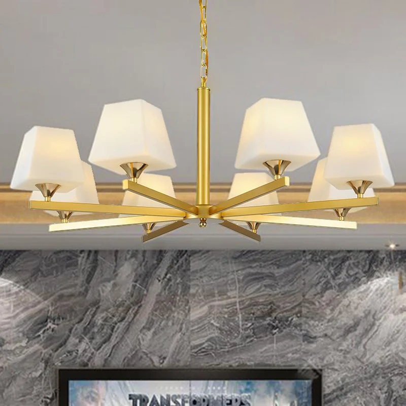 Hanglamp van matglas, messing, taps toelopend, 8 lichtpunten, traditionele kroonluchterlamp met zonnestraalontwerp Clearhalo