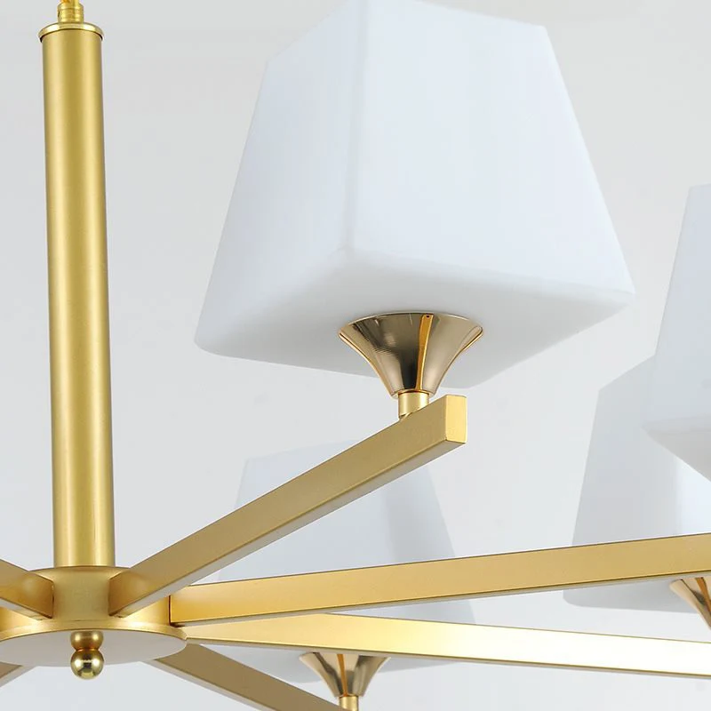 Hanglamp van matglas, messing, taps toelopend, 8 lichtpunten, traditionele kroonluchterlamp met zonnestraalontwerp Clearhalo