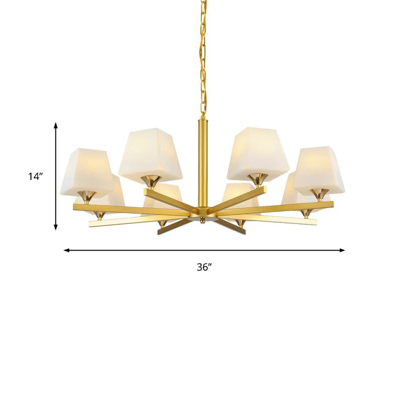 Hanglamp van matglas, messing, taps toelopend, 8 lichtpunten, traditionele kroonluchterlamp met zonnestraalontwerp Clearhalo