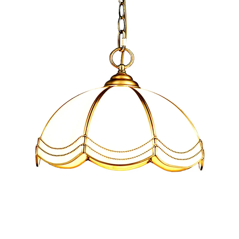 Hanglamp van wit glas met 1 kop, traditionele koperen geschulpte slaapkamer hangende plafondlamp Clearhalo
