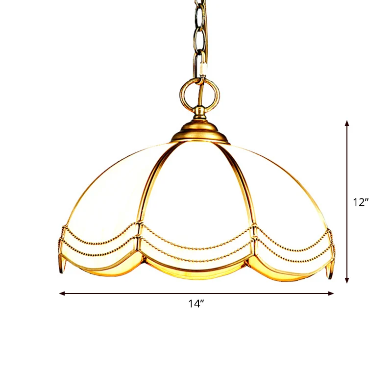 Hanglamp van wit glas met 1 kop, traditionele koperen geschulpte slaapkamer hangende plafondlamp Clearhalo