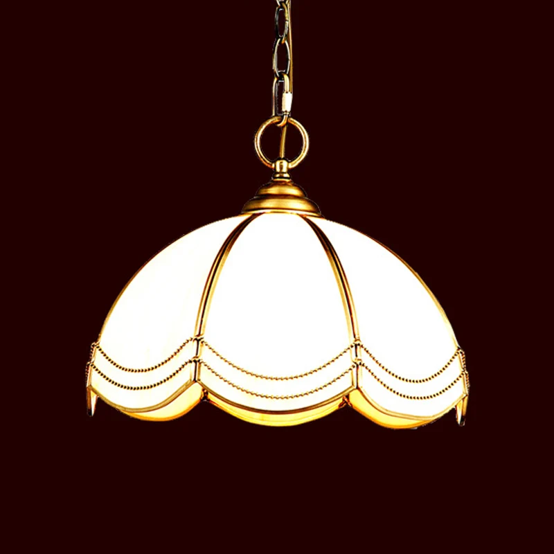 Hanglamp van wit glas met 1 kop, traditionele koperen geschulpte slaapkamer hangende plafondlamp Clearhalo