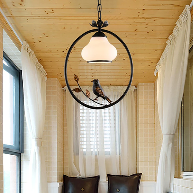 Hanglamp de vorm van een fles, traditioneel zwart metalen hanglamp met vogel, 12"/16" breed Clearhalo