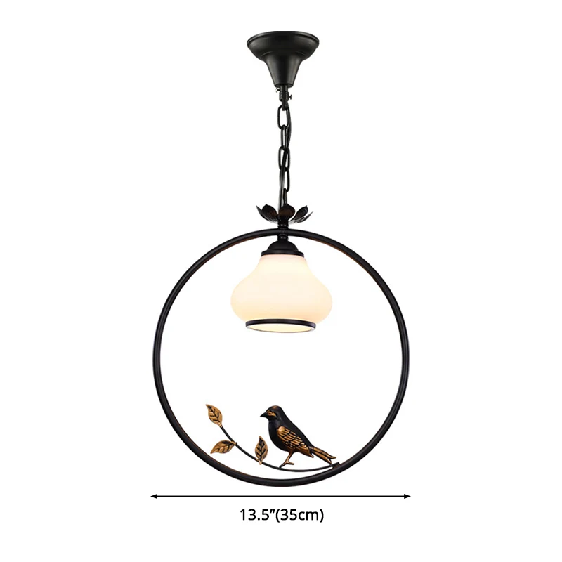 Hanglamp de vorm van een fles, traditioneel zwart metalen hanglamp met vogel, 12"/16" breed Clearhalo