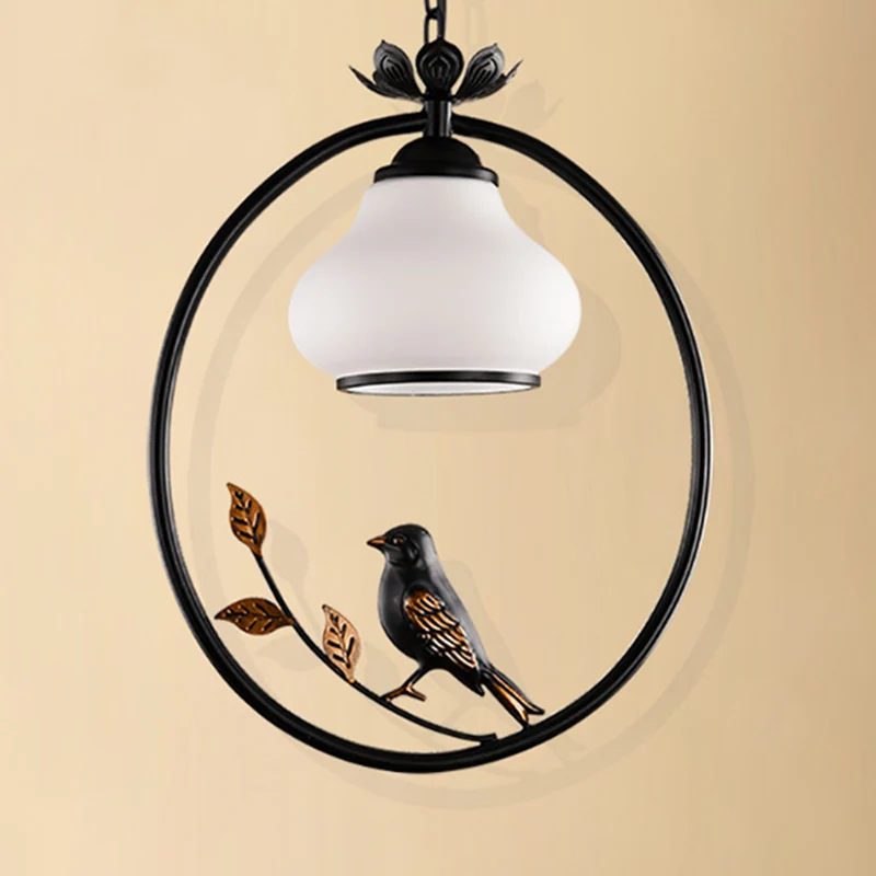 Hanglamp de vorm van een fles, traditioneel zwart metalen hanglamp met vogel, 12"/16" breed Clearhalo