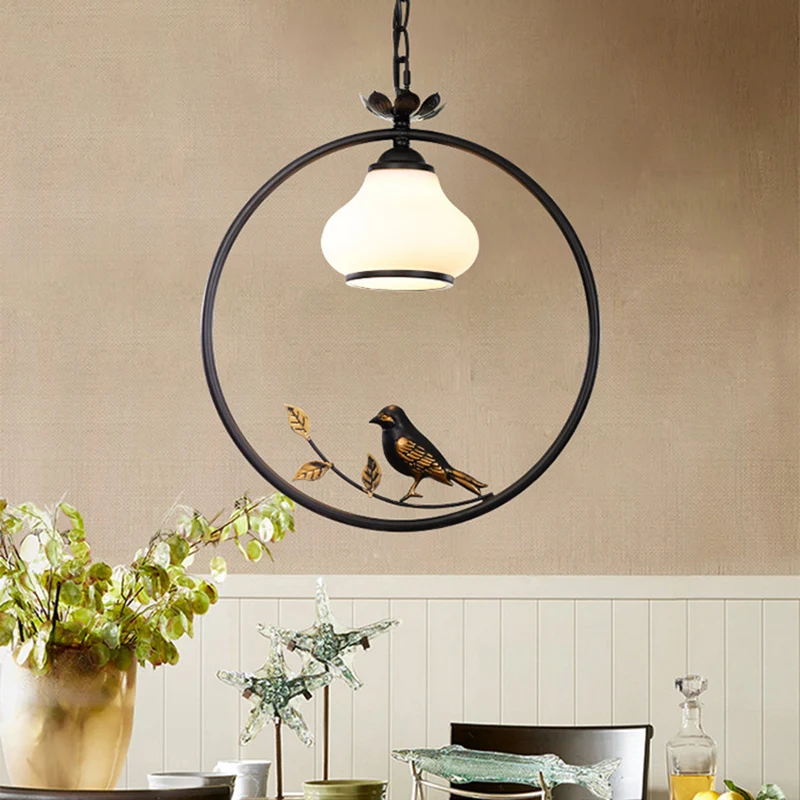 Hanglamp de vorm van een fles, traditioneel zwart metalen hanglamp met vogel, 12"/16" breed Clearhalo