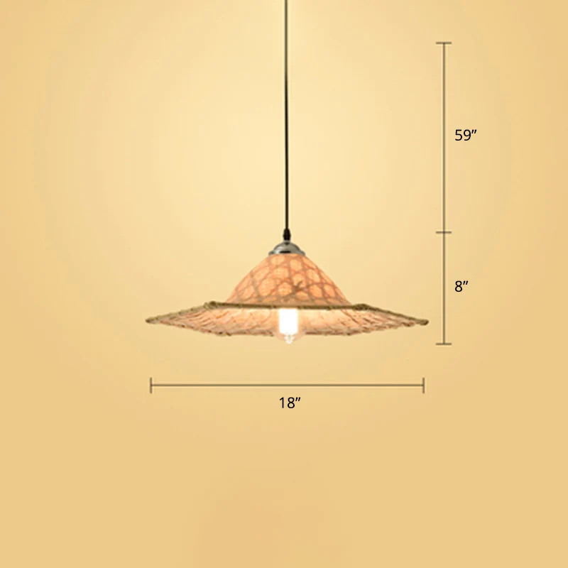 Hanglamp de vorm van een hoed, eigentijds bamboe hanglamp met enkele lamp en houten ophanging Clearhalo