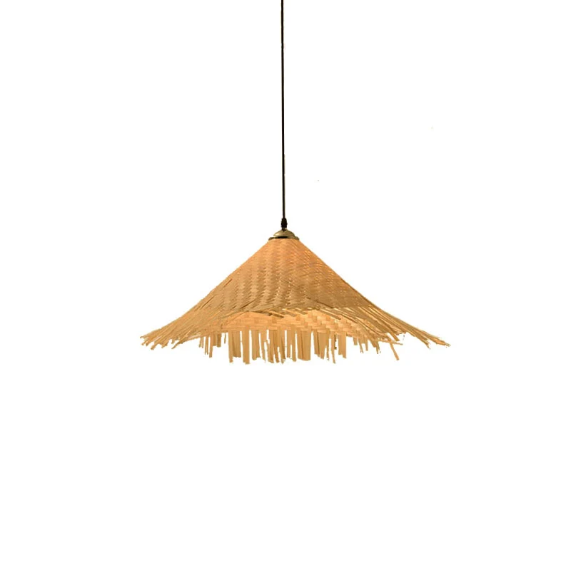 Hanglamp de vorm van een hoed, eigentijds bamboe hanglamp met enkele lamp en houten ophanging Clearhalo