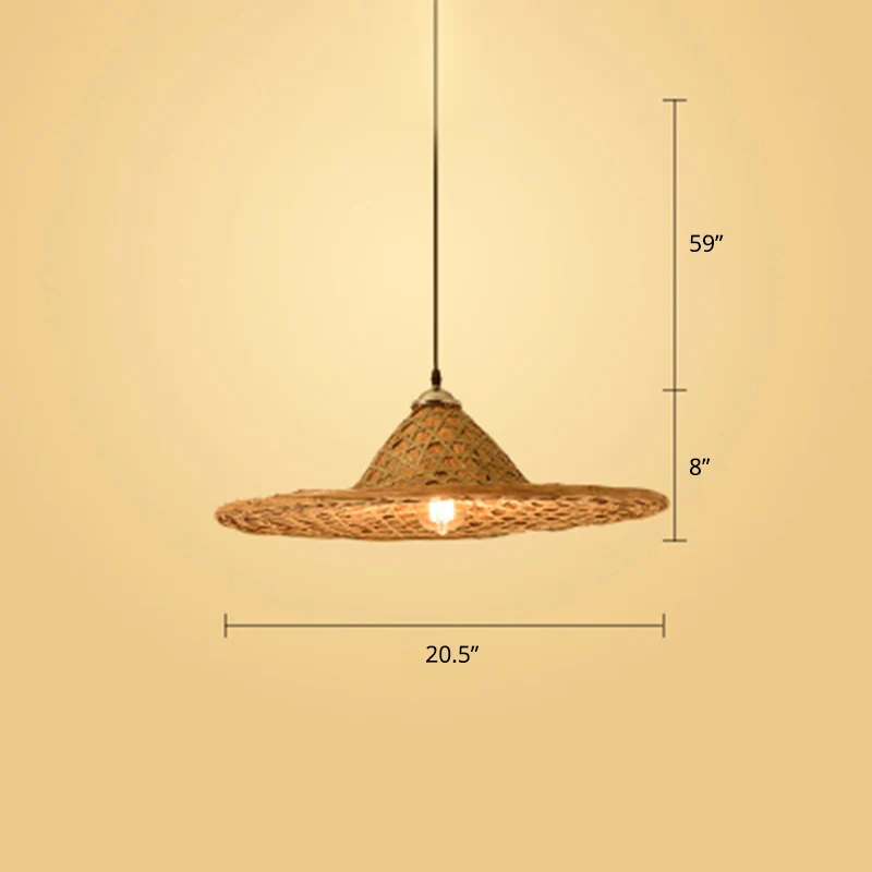Hanglamp de vorm van een hoed, eigentijds bamboe hanglamp met enkele lamp en houten ophanging Clearhalo