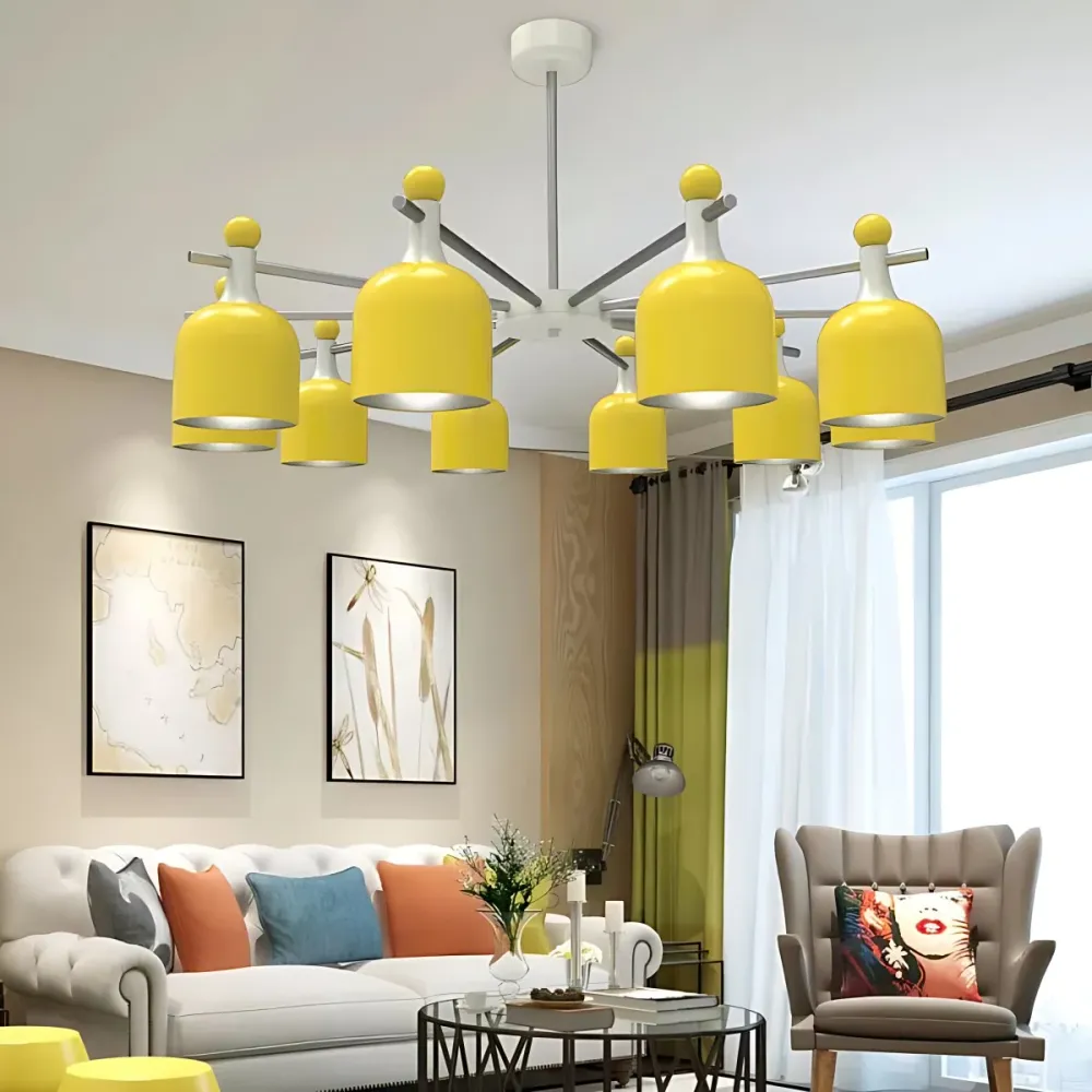 Hanglamp woonkamer kleuterschool met kopkap Metalen Macaron gele kroonluchter Clearhalo