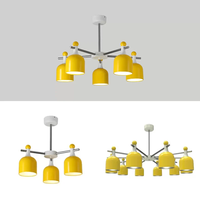 Hanglamp woonkamer kleuterschool met kopkap Metalen Macaron gele kroonluchter Clearhalo