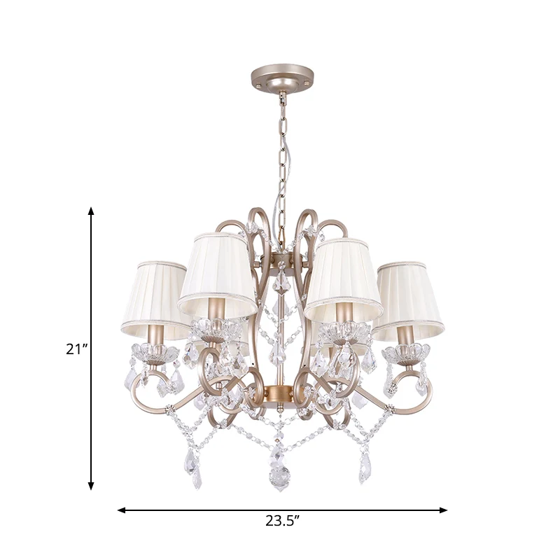 Hanglampenset met 6 lampen en conische kristallen standaarden Traditionele salonhangende kroonluchter messing Clearhalo