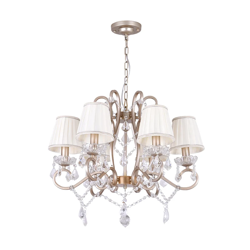Hanglampenset met 6 lampen en conische kristallen standaarden Traditionele salonhangende kroonluchter messing Clearhalo
