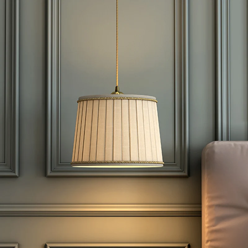 Hanglampset met beige geplooide kap, landelijke stof, slaapkamer met 1 hoofd Clearhalo