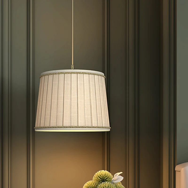 Hanglampset met beige geplooide kap, landelijke stof, slaapkamer met 1 hoofd Clearhalo
