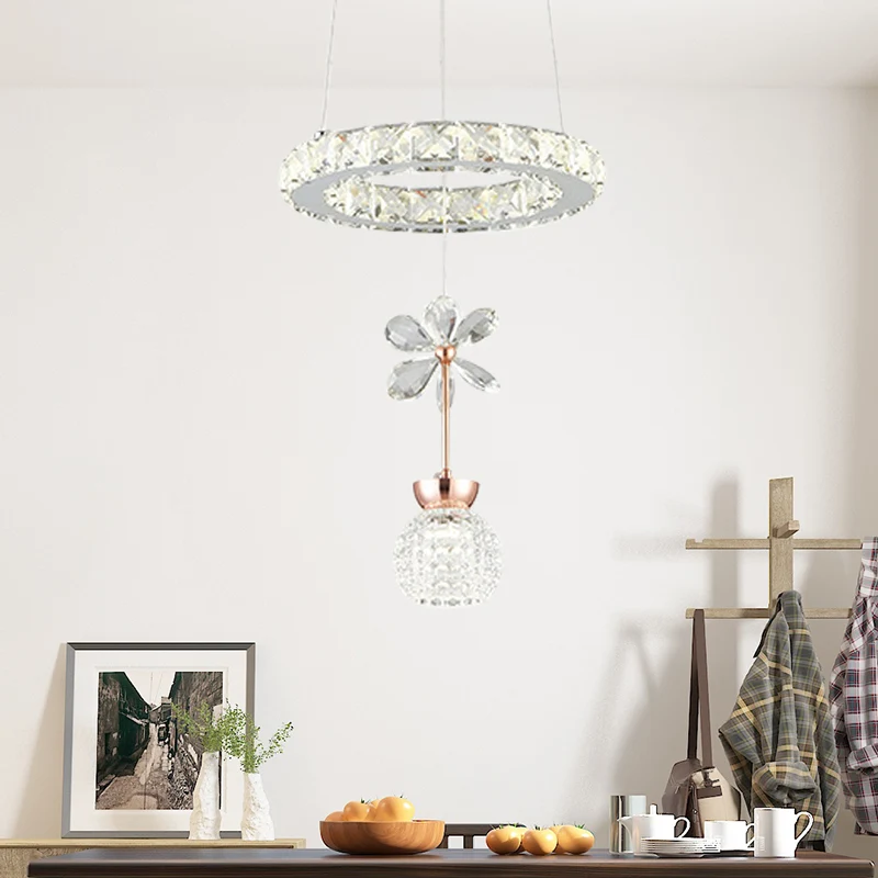 Hanglampset met bloemen en koepel Modernistisch helder kristalglas Eetkamer LED-slingerlamp met hoepelplank Clearhalo