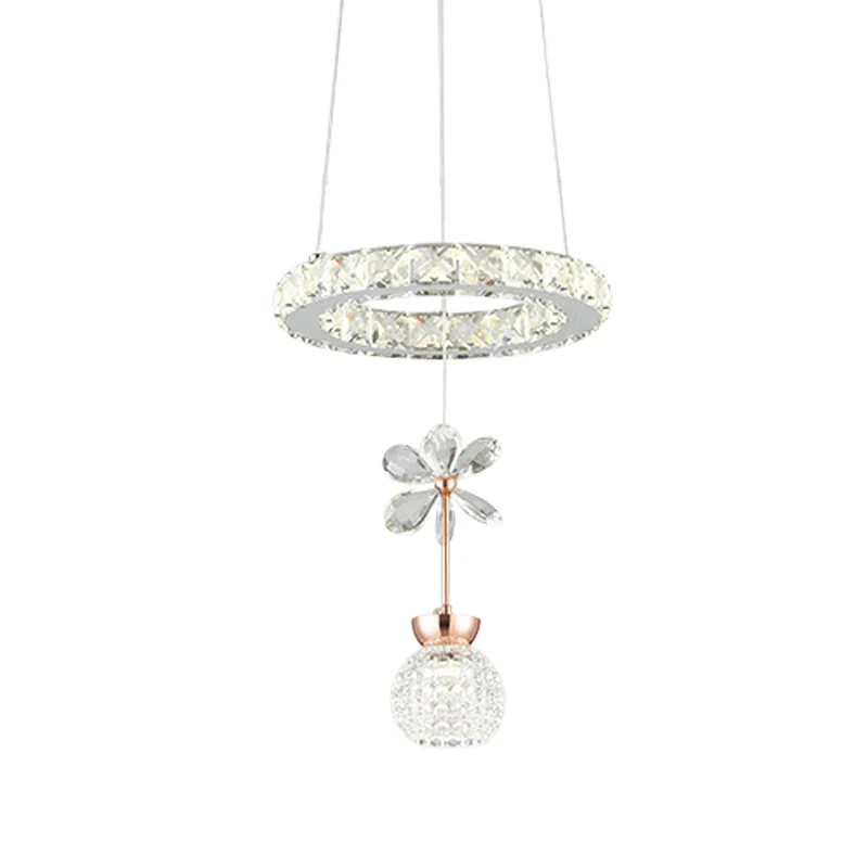 Hanglampset met bloemen en koepel Modernistisch helder kristalglas Eetkamer LED-slingerlamp met hoepelplank Clearhalo