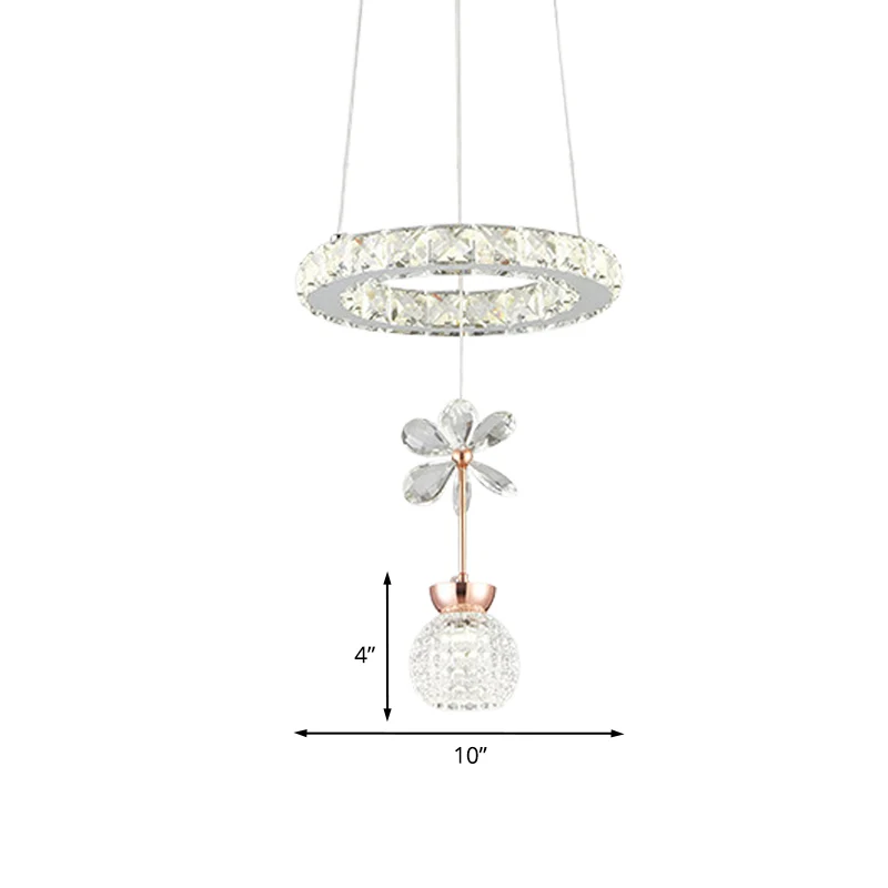 Hanglampset met bloemen en koepel Modernistisch helder kristalglas Eetkamer LED-slingerlamp met hoepelplank Clearhalo