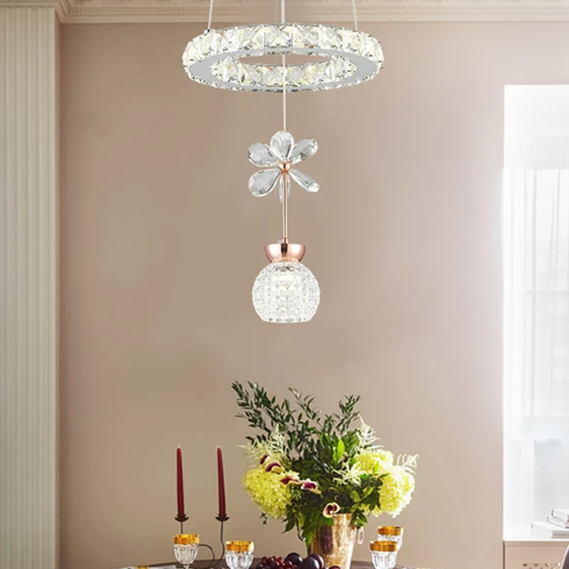 Hanglampset met bloemen en koepel Modernistisch helder kristalglas Eetkamer LED-slingerlamp met hoepelplank Clearhalo