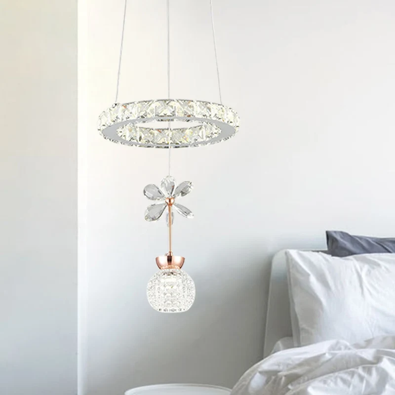 Hanglampset met bloemen en koepel Modernistisch helder kristalglas Eetkamer LED-slingerlamp met hoepelplank Clearhalo