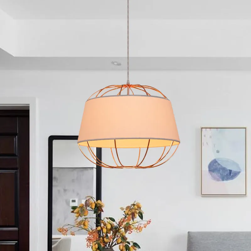 Hanglampset met 1 lamp Country Taps toelopende trommel Stoffen hanglamp wit/zwart met draadkooi Clearhalo