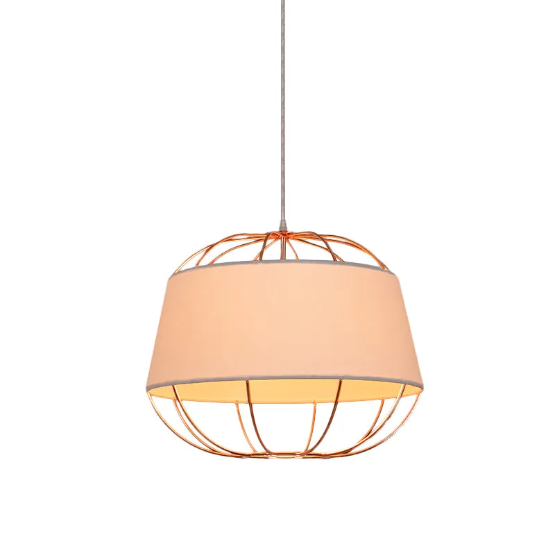 Hanglampset met 1 lamp Country Taps toelopende trommel Stoffen hanglamp wit/zwart met draadkooi Clearhalo
