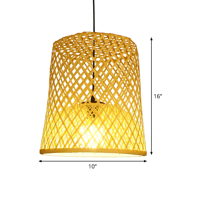 Hanglampset met 2 lampenkappen Azië Bamboe enkele beige hanglamp boven tafel Clearhalo