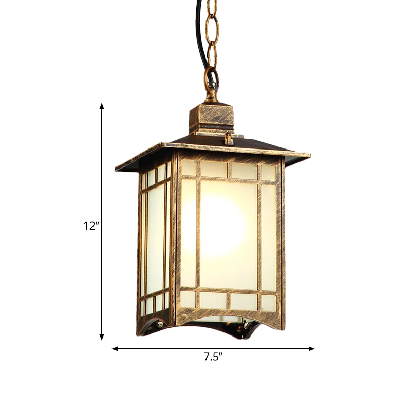 Hanglampset van opaalglas met 1 kop Landelijk brons Lantaarnscherm Hanglampset voor buiten Clearhalo