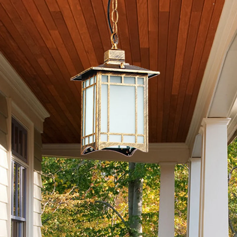 Hanglampset van opaalglas met 1 kop Landelijk brons Lantaarnscherm Hanglampset voor buiten Clearhalo