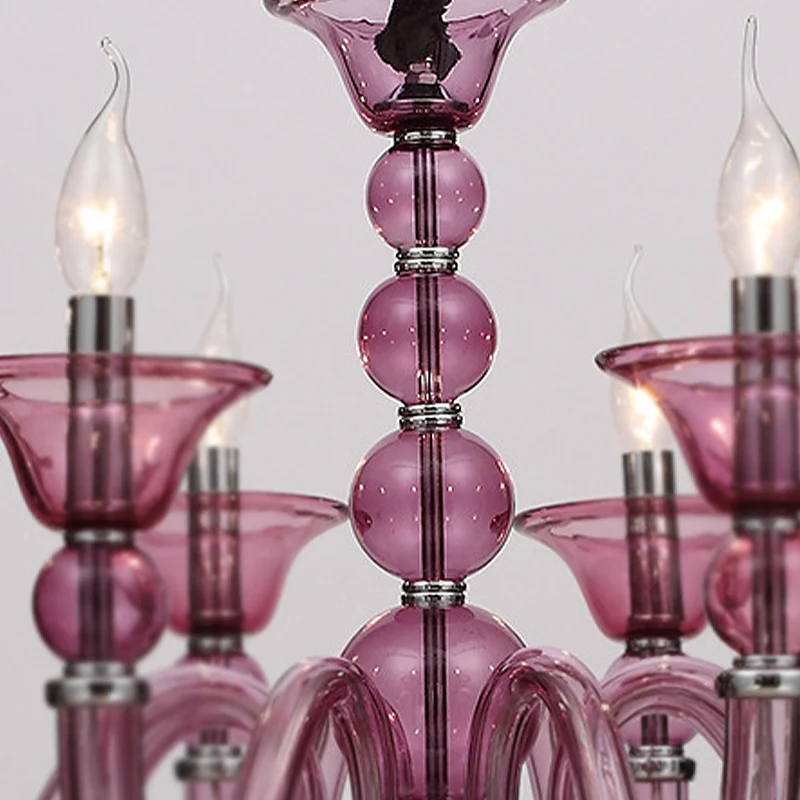 Hanglampset van traditioneel beige/paars/blauw glas met 10 lampen Clearhalo