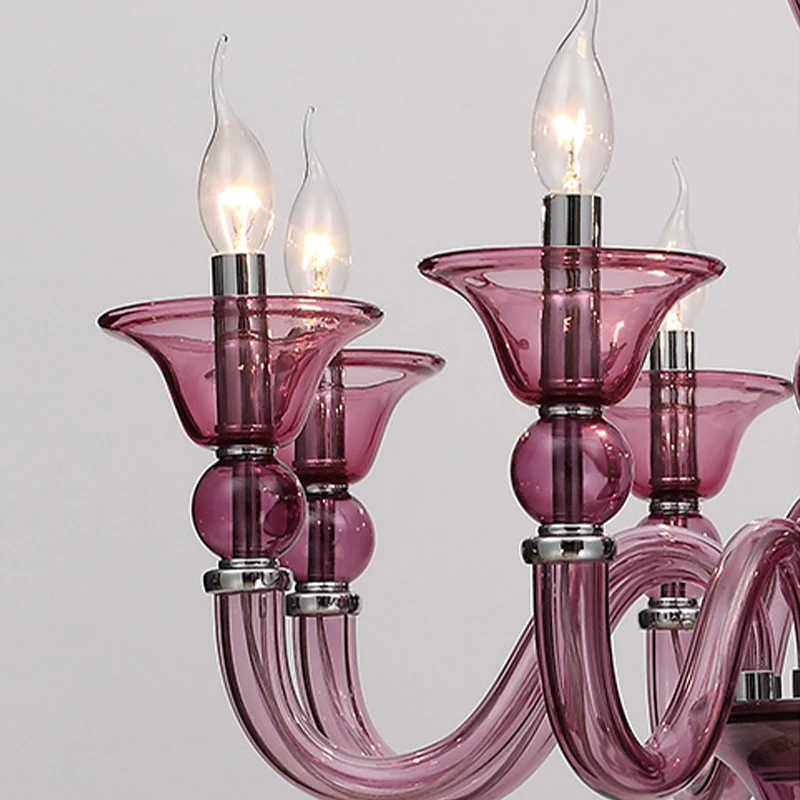 Hanglampset van traditioneel beige/paars/blauw glas met 10 lampen Clearhalo