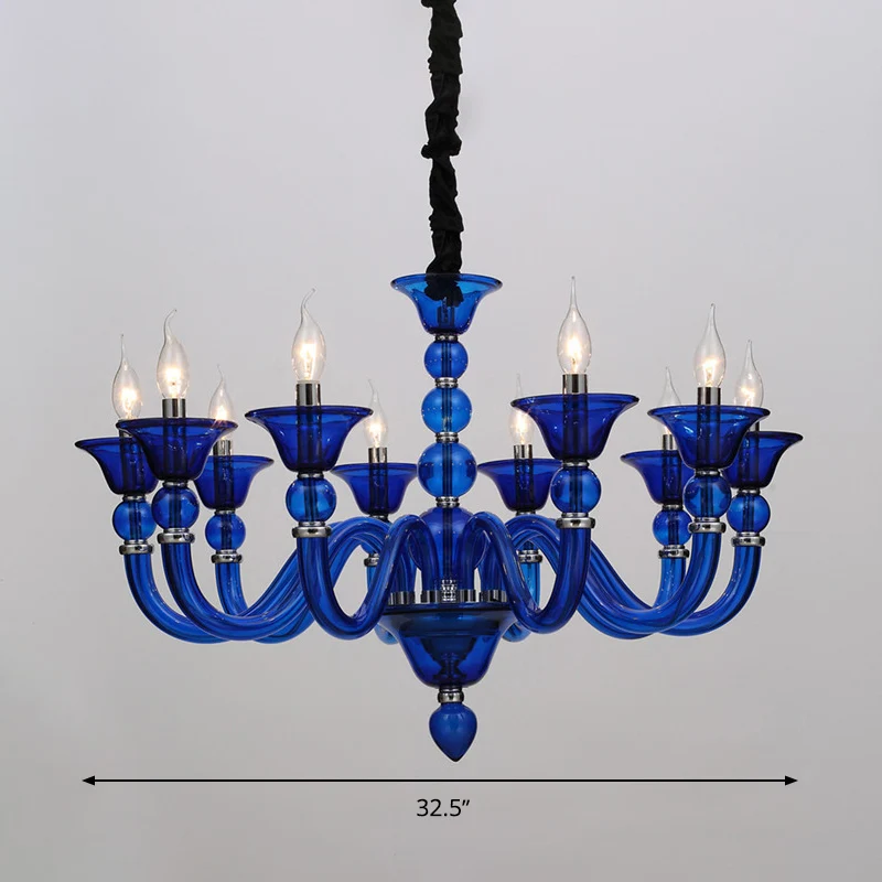 Hanglampset van traditioneel beige/paars/blauw glas met 10 lampen Clearhalo