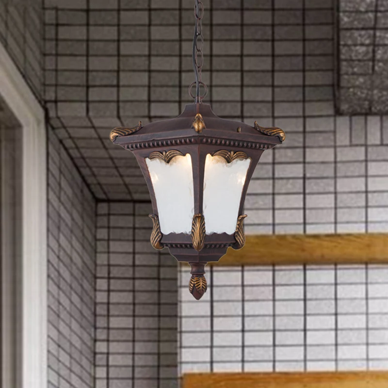 Hanglampset voor Lodge-terras, hanglamp met 1 lamp en lantaarn van helder geribbeld glas brons/roest Clearhalo