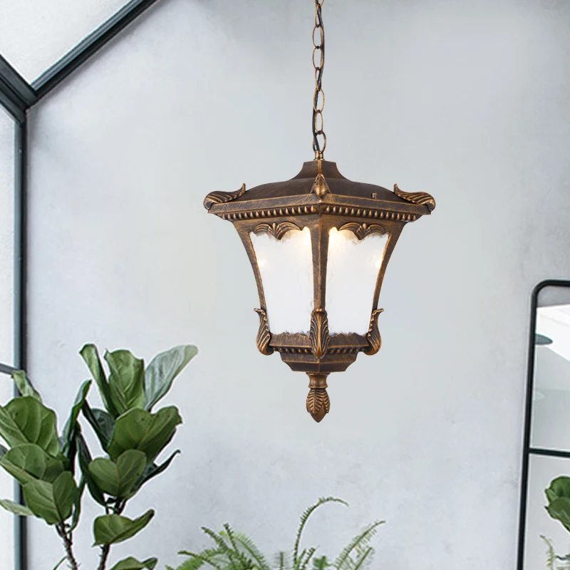 Hanglampset voor Lodge-terras, hanglamp met 1 lamp en lantaarn van helder geribbeld glas brons/roest Clearhalo