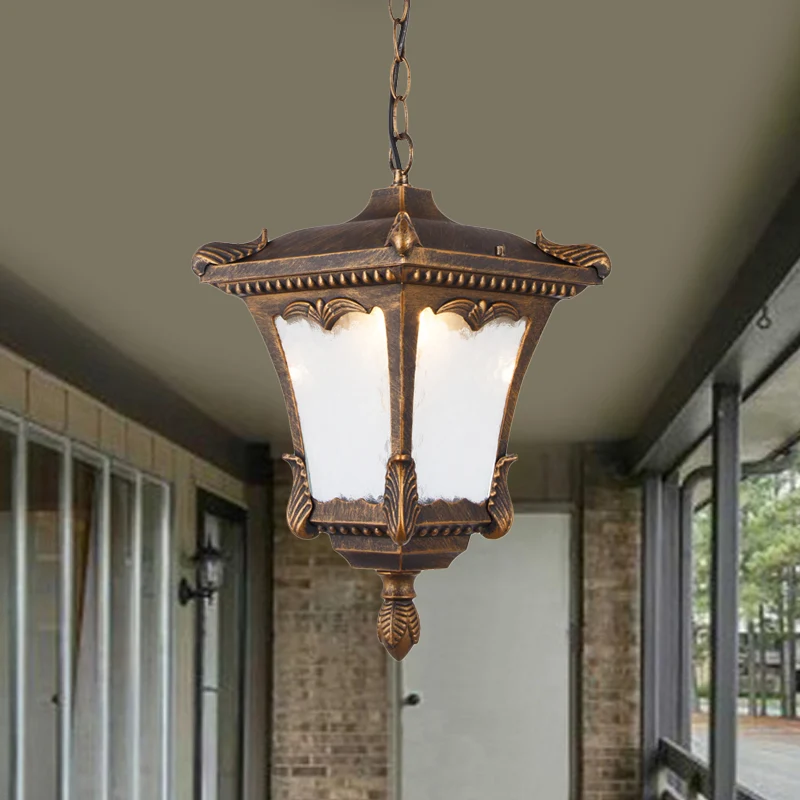 Hanglampset voor Lodge-terras, hanglamp met 1 lamp en lantaarn van helder geribbeld glas brons/roest Clearhalo
