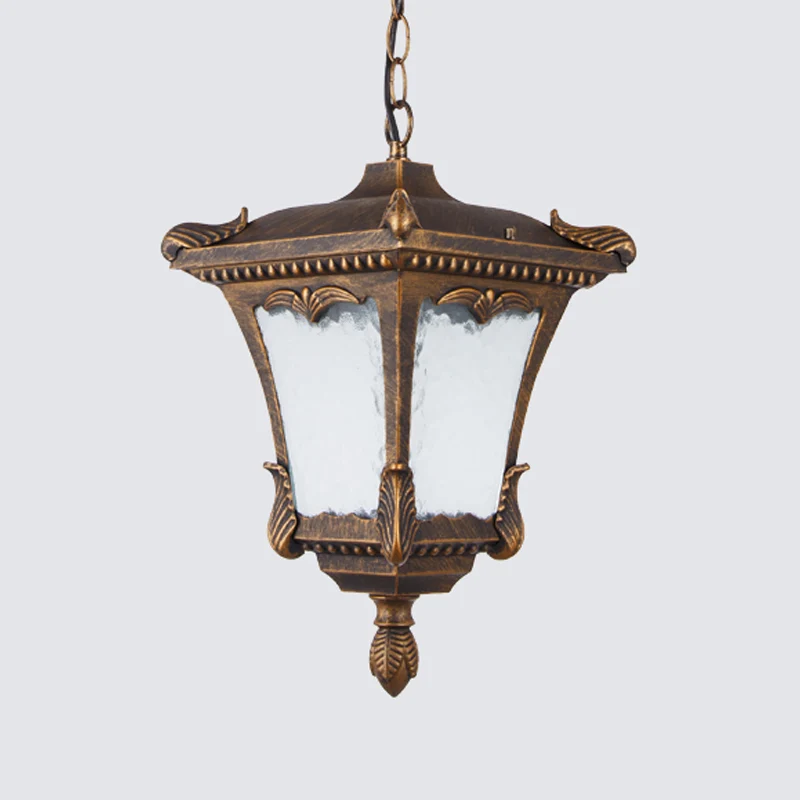 Hanglampset voor Lodge-terras, hanglamp met 1 lamp en lantaarn van helder geribbeld glas brons/roest Clearhalo