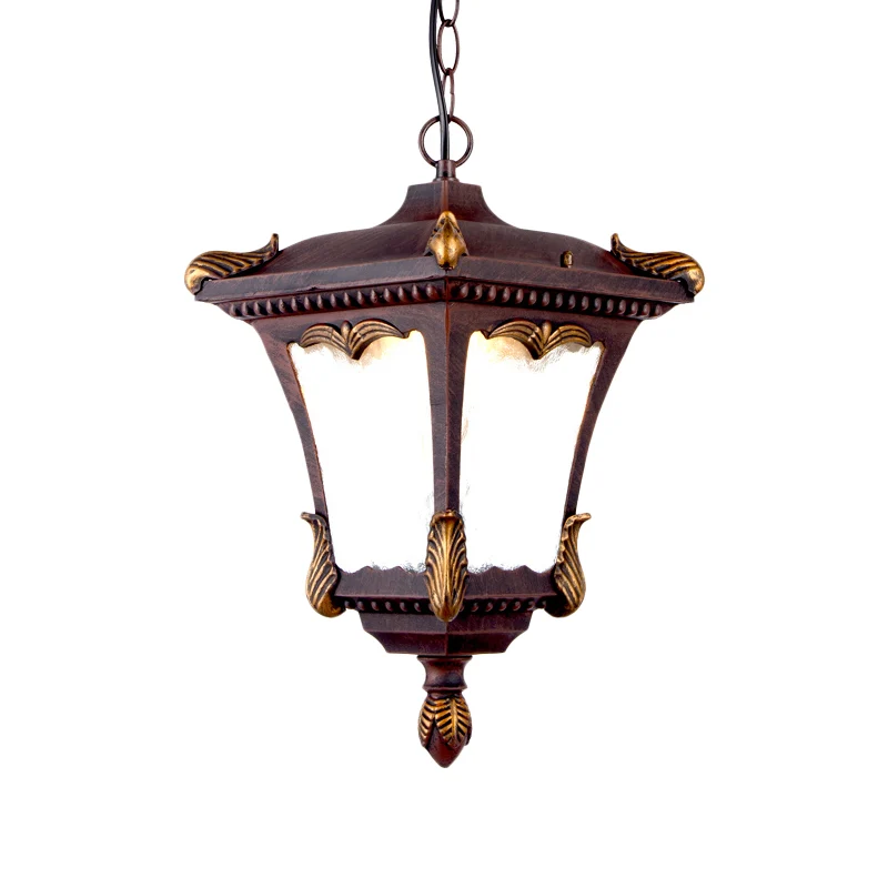 Hanglampset voor Lodge-terras, hanglamp met 1 lamp en lantaarn van helder geribbeld glas brons/roest Clearhalo