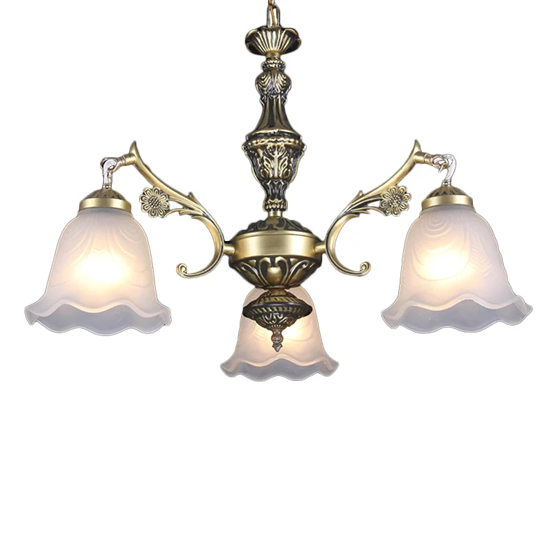 Hanglampset voor slaapkamer met ruches Traditionele matglazen kroonluchter met 3 lichtbronzen afwerking Clearhalo